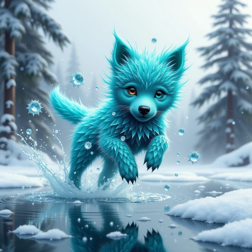 Turquoise Crystal Puppy Soars into Winter Wonderland