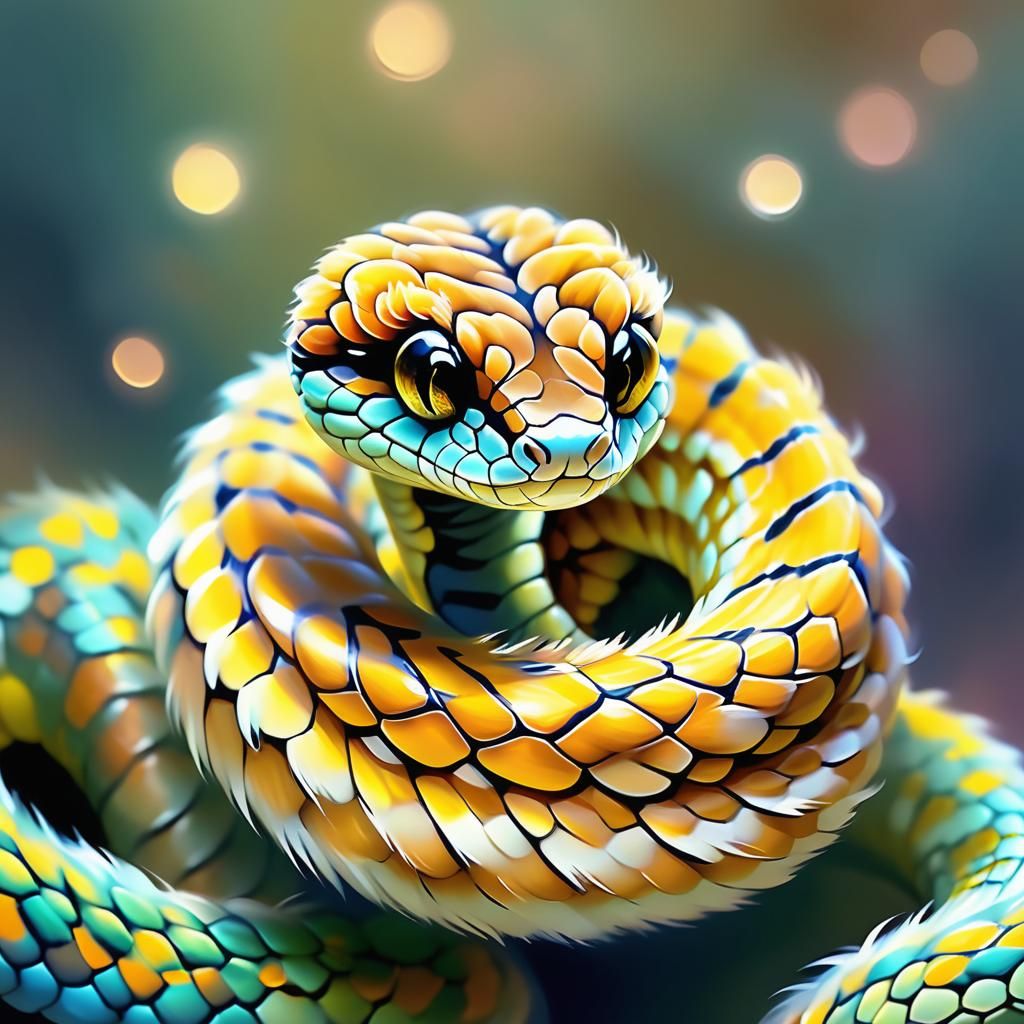 Adorable Baby Snake with Fur-Like Scales in Pastel Colors