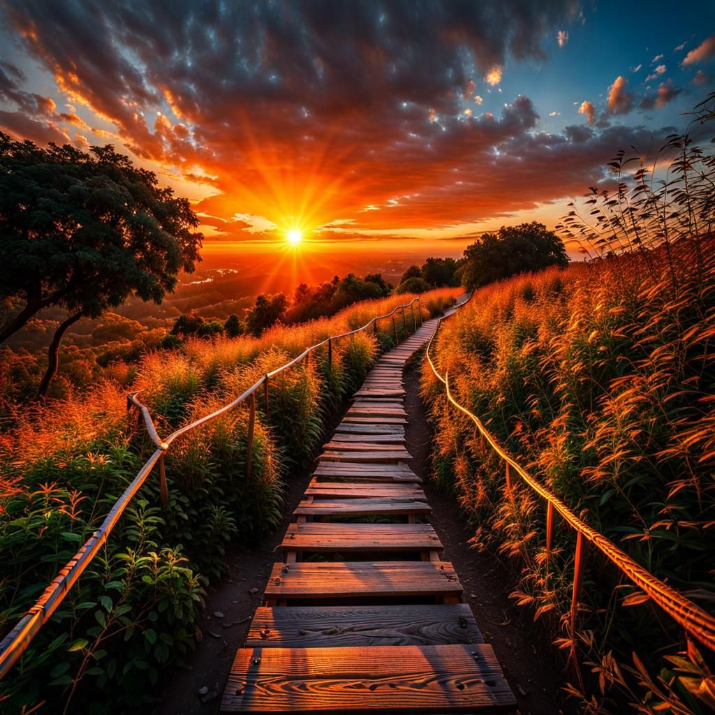 Hyperrealistic Sunrise Tightrope Walk: Cinematic and Atmosph...