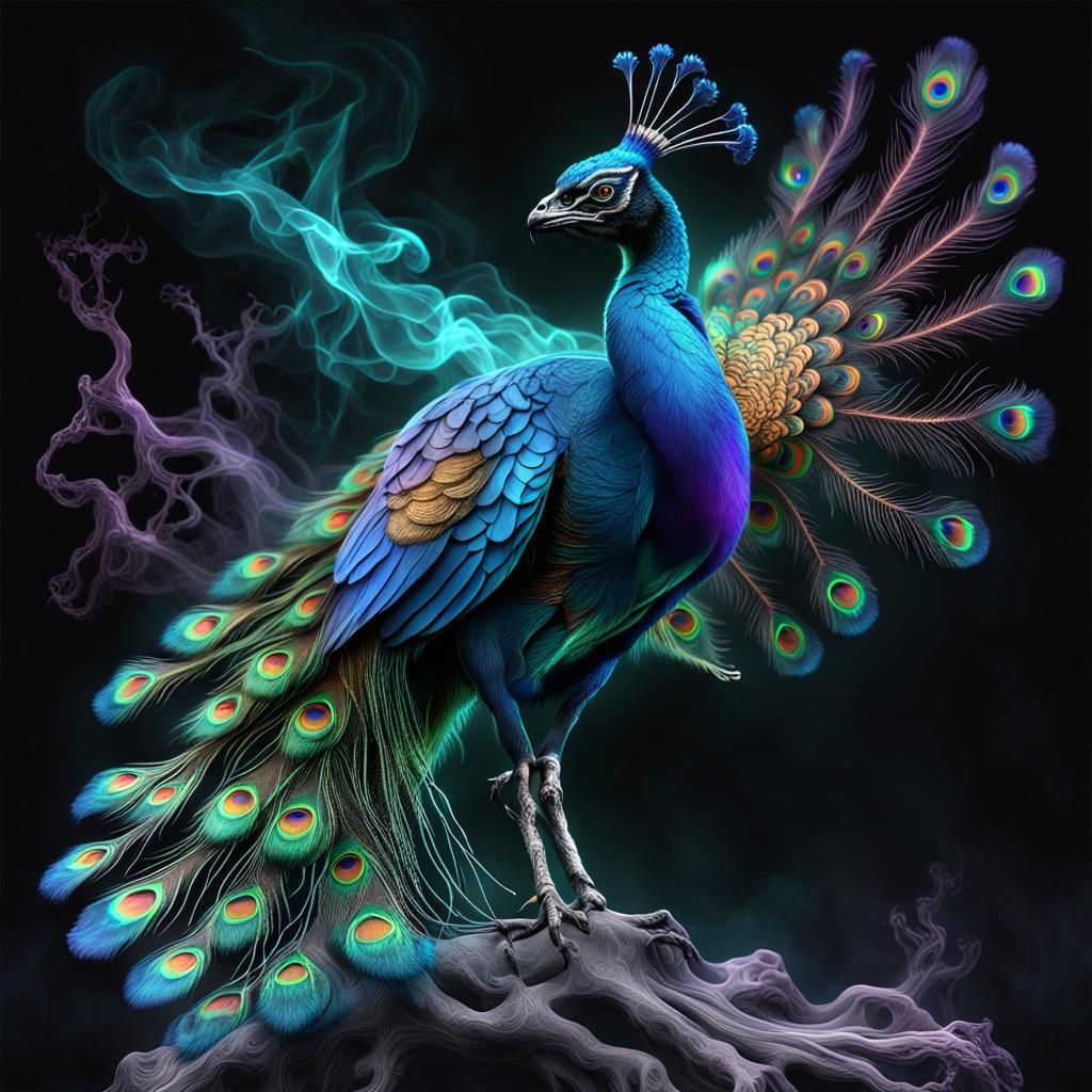 X-Ray Panther and Peacock in Neon Iridescence