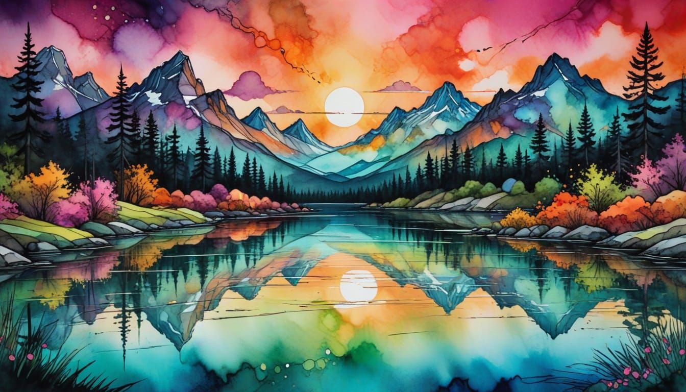 Surreal Sunrise Landscape in Dreamy Abstract Style