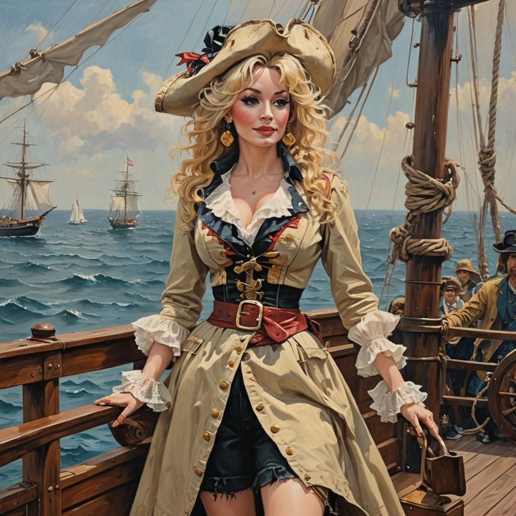 Dolly Parton as Pirate Queen: Impressionistic Oil Painting