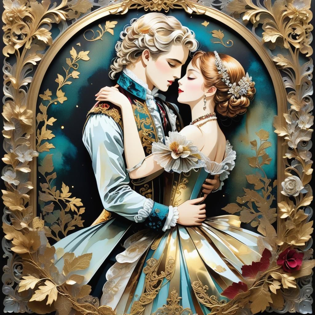 Retro Ballroom Scene as a Baroque Collage