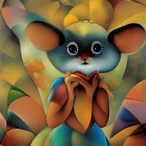 Mouse Fairy Stealing Grains as Oil Painting