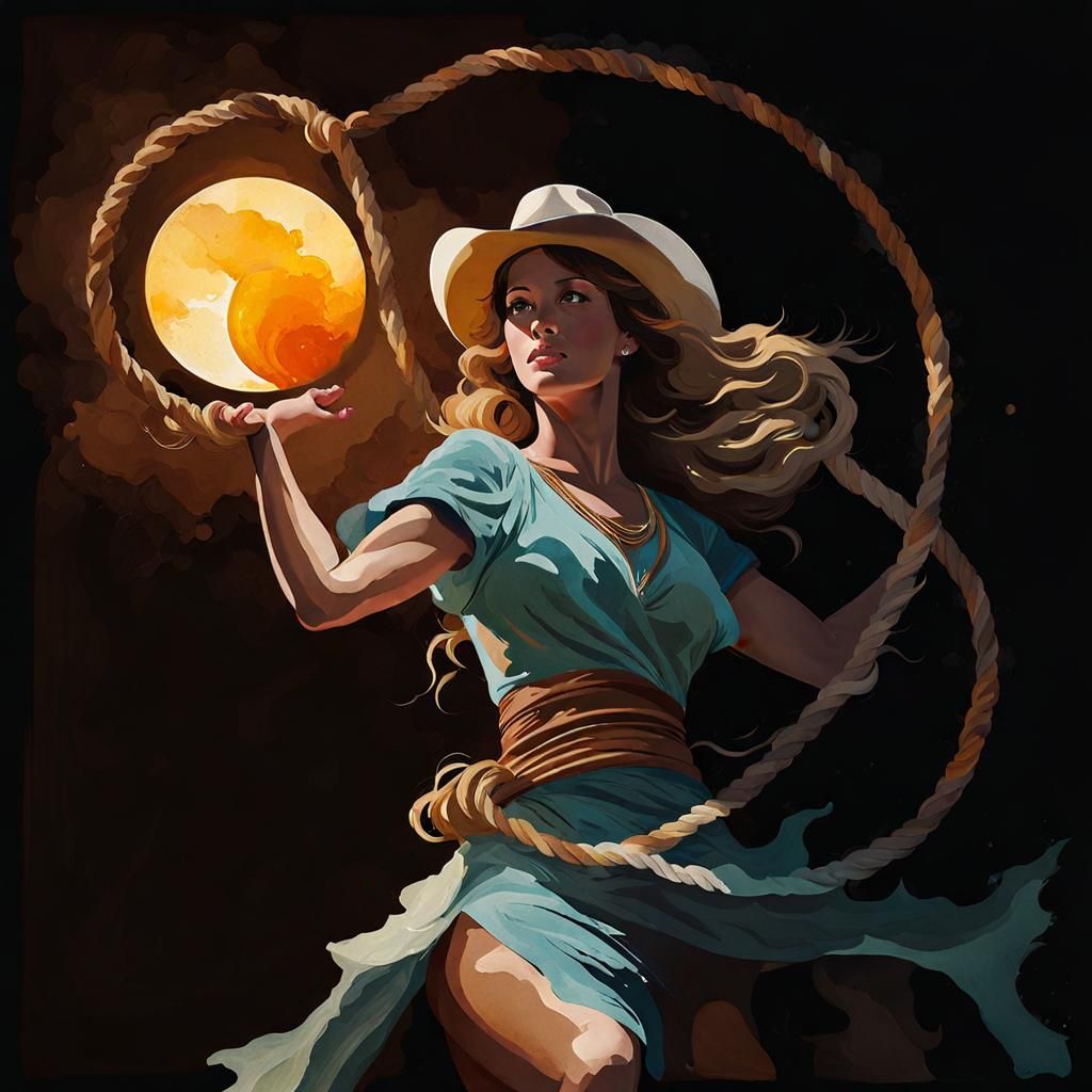 Cowgirl Lassos Helios Sphere: Comic Book Art