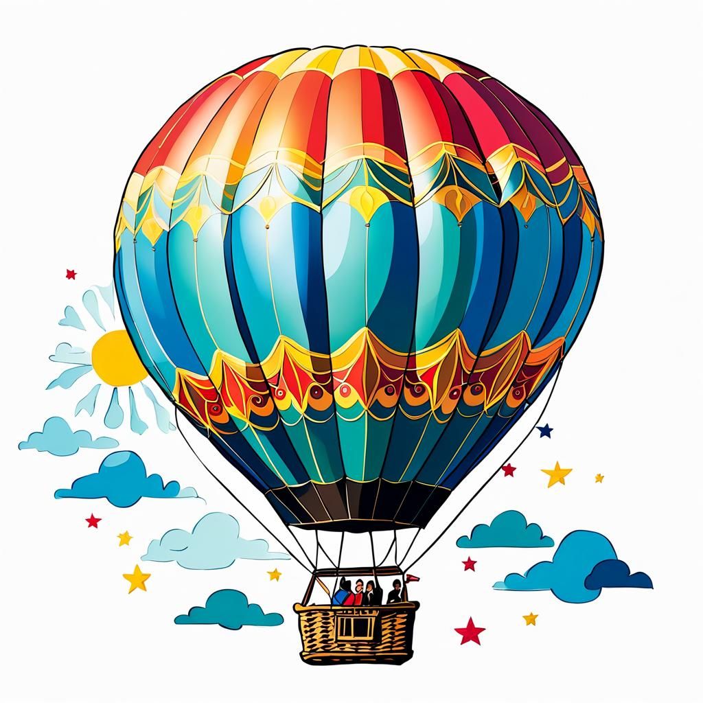 Whimsical Hot Air Balloon Folk Art Illustration