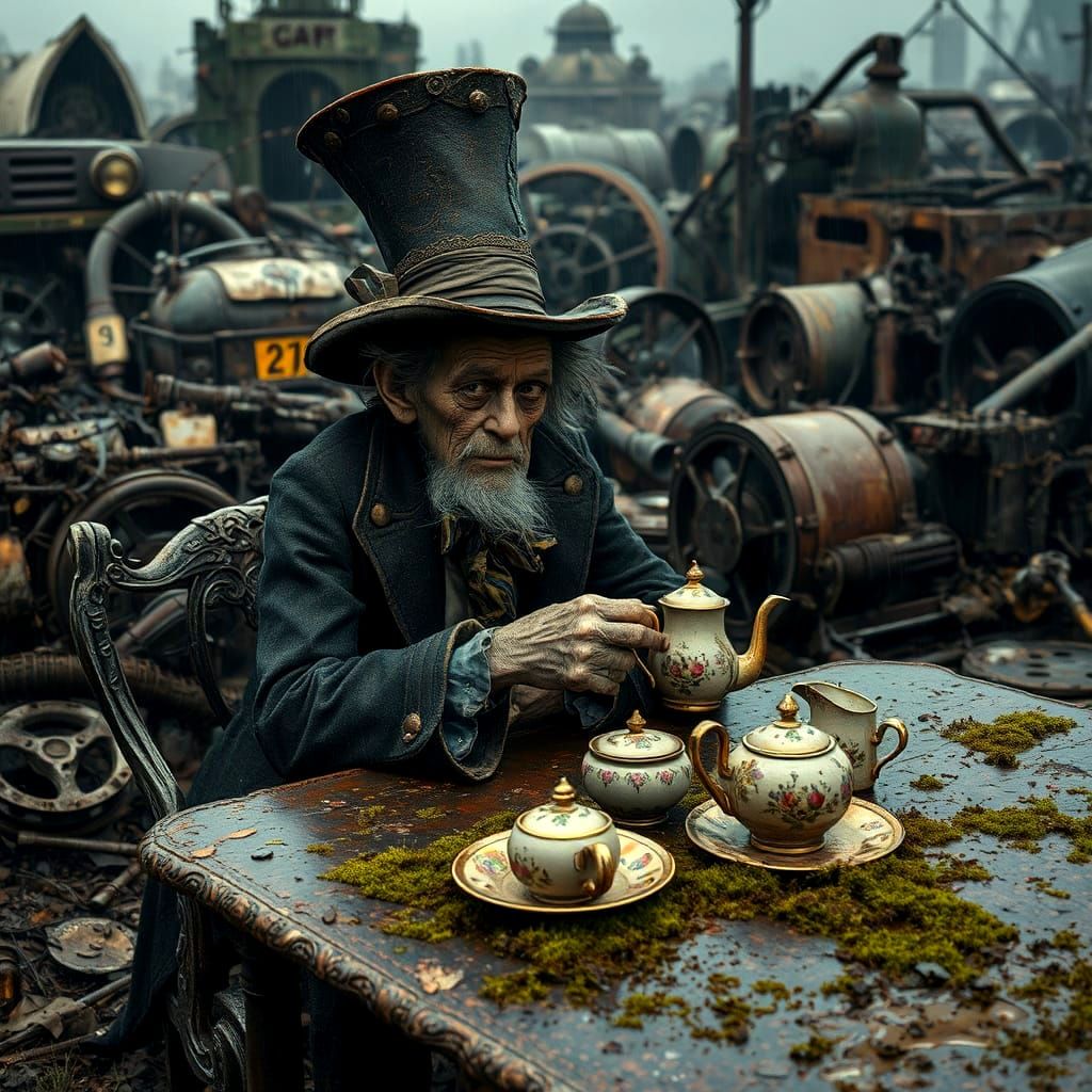 Decrepit Mad Hatter Sits Amidst Junkyard Ruins in Moody, 8K-...
