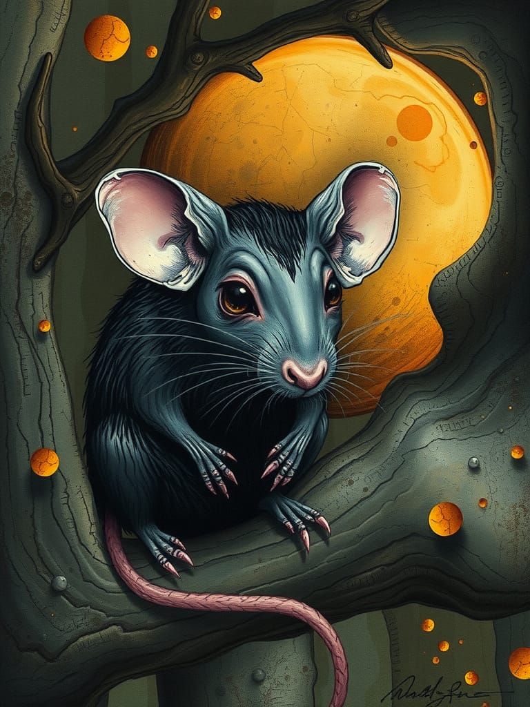 Surreal Rat in Alcohol Ink Style