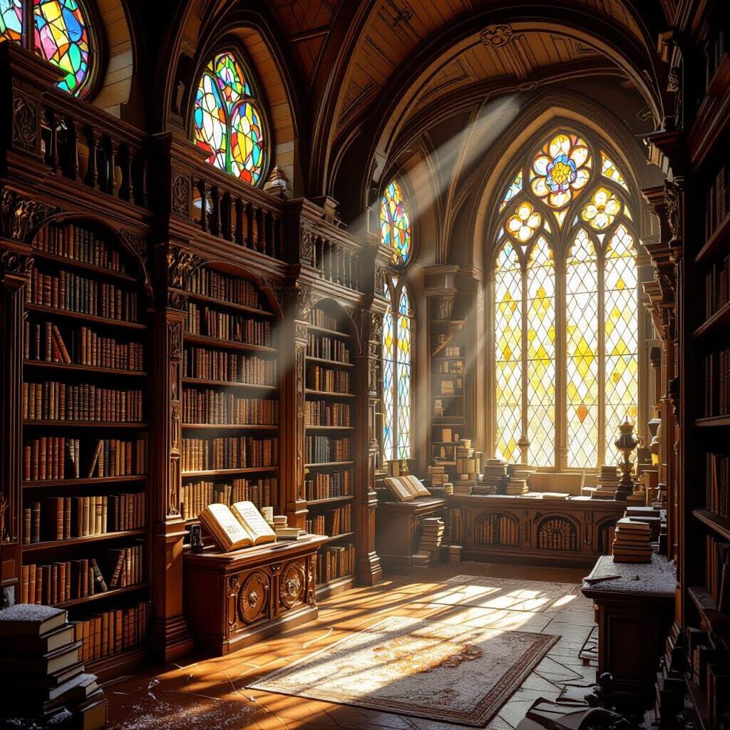 Gingerbread Library with Wafer Books in Warm Sunlight