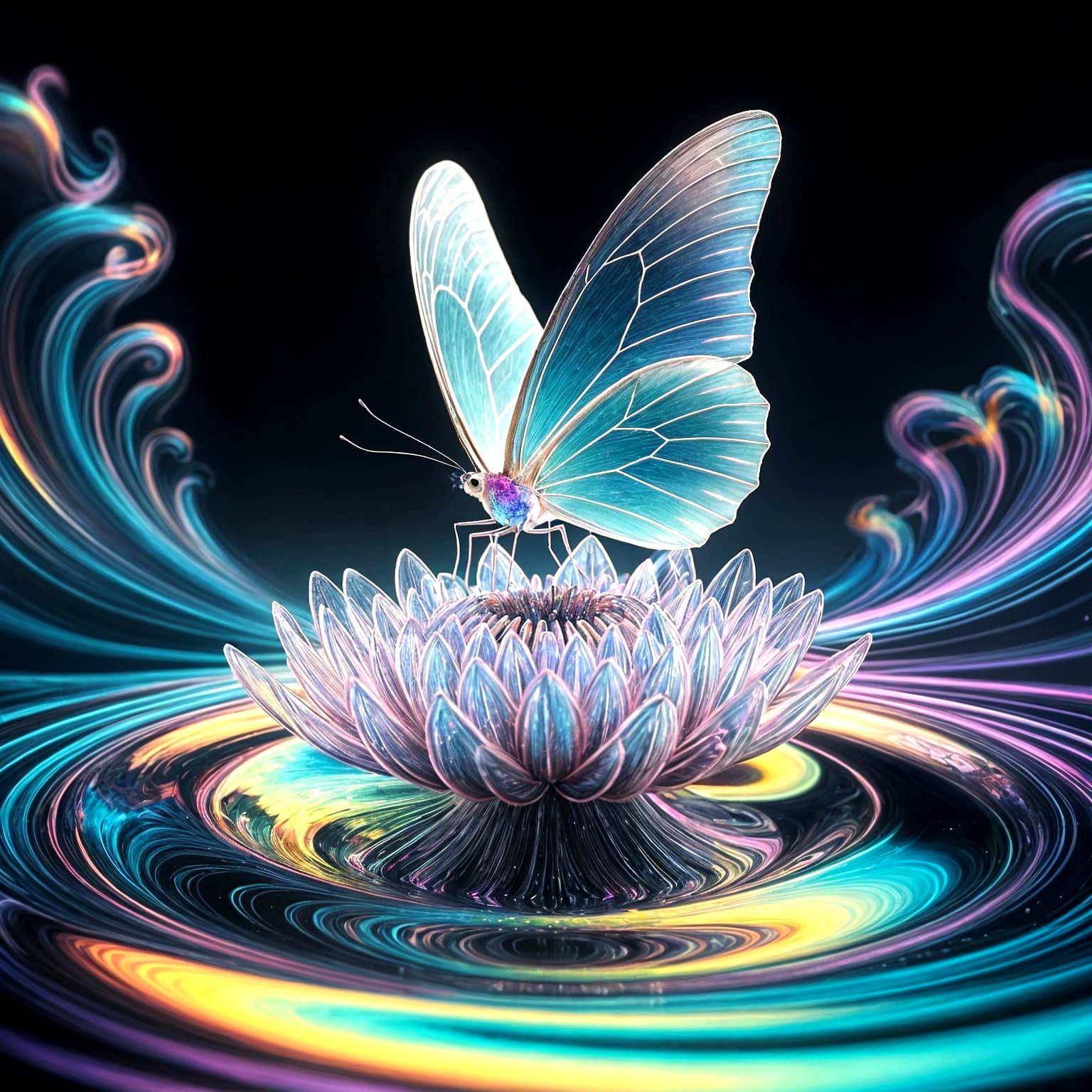 Ethereal Butterfly in Vibrant, Dreamlike Colors