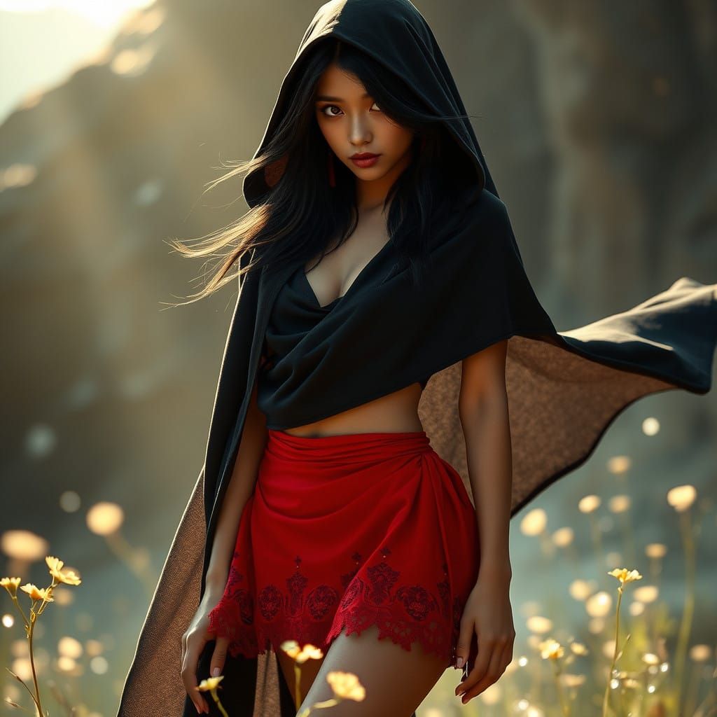 Ethereal Mongolian Enchantress in Whimsical Fantasy Setting