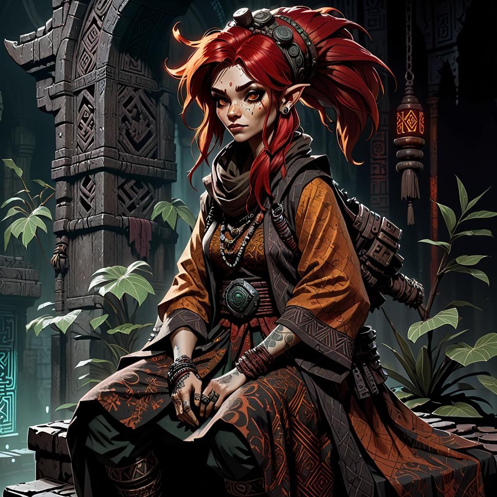 Cyberpunk Gnome Druid in Javanese Batik