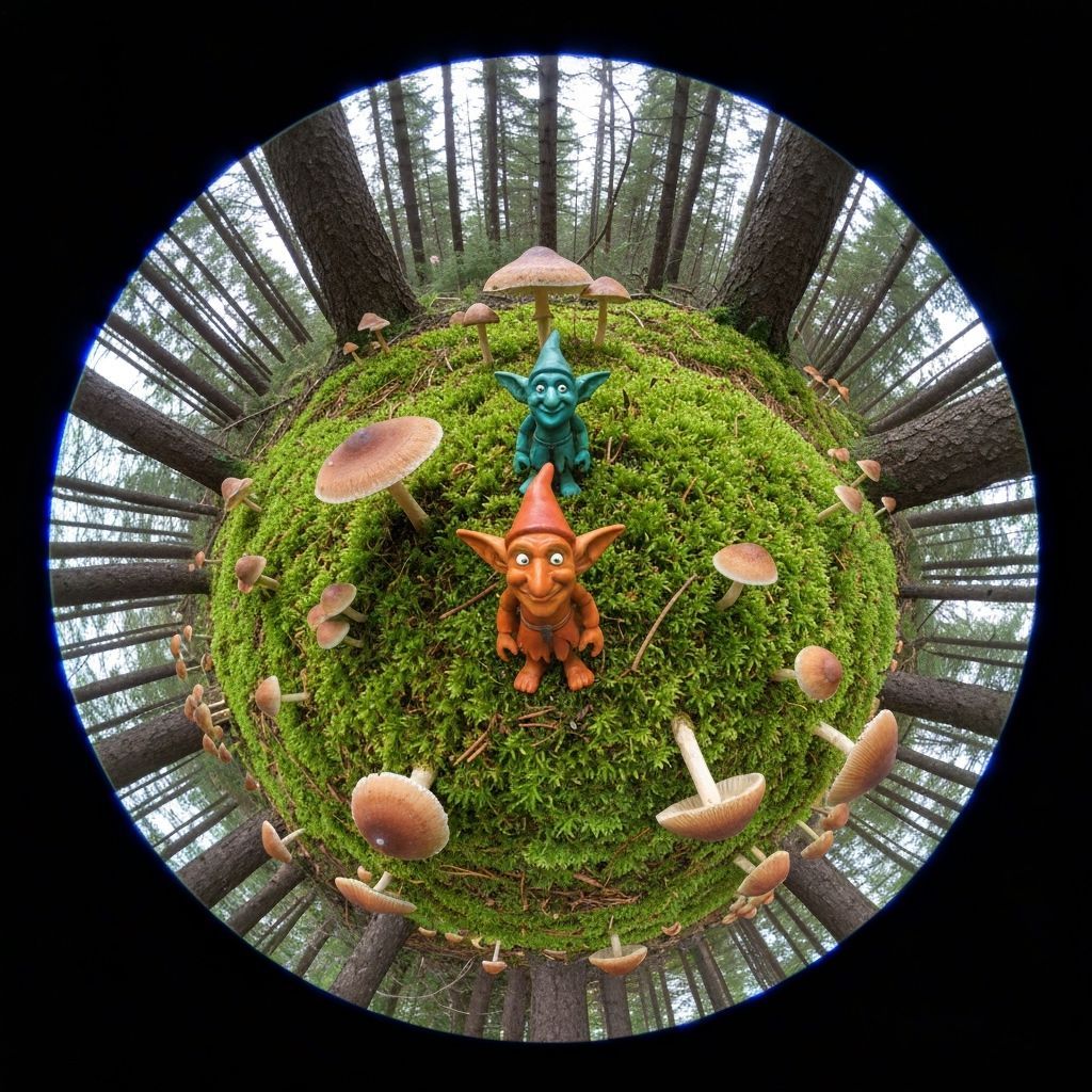 Colorful Goblins in Forest: Fisheye Distortion