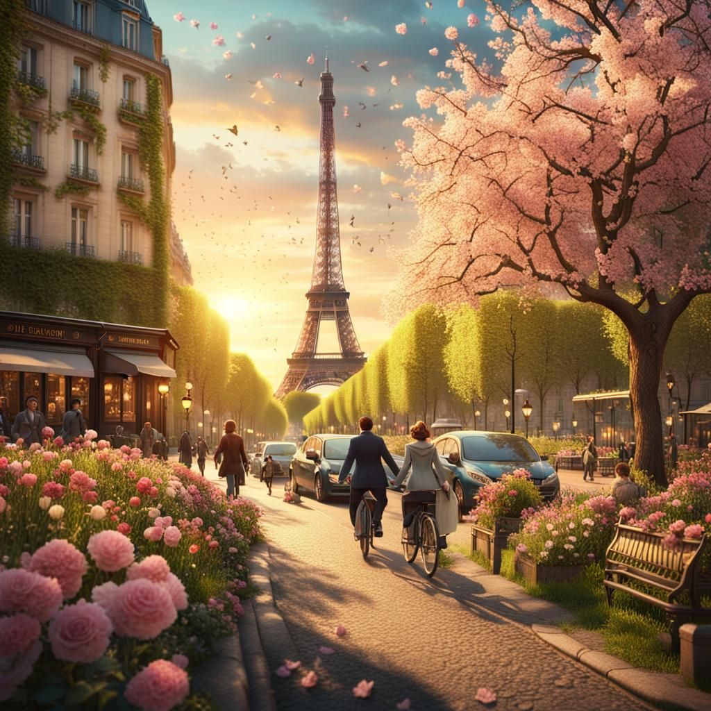 Eiffel Tower in Paris Springtime Digital Painting