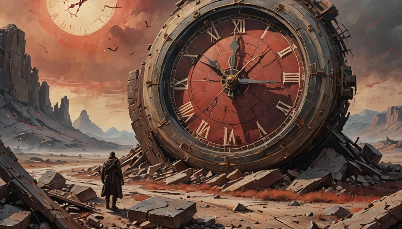 Apocalyptic Clock Tower Concept Art in Oil Painting Style
