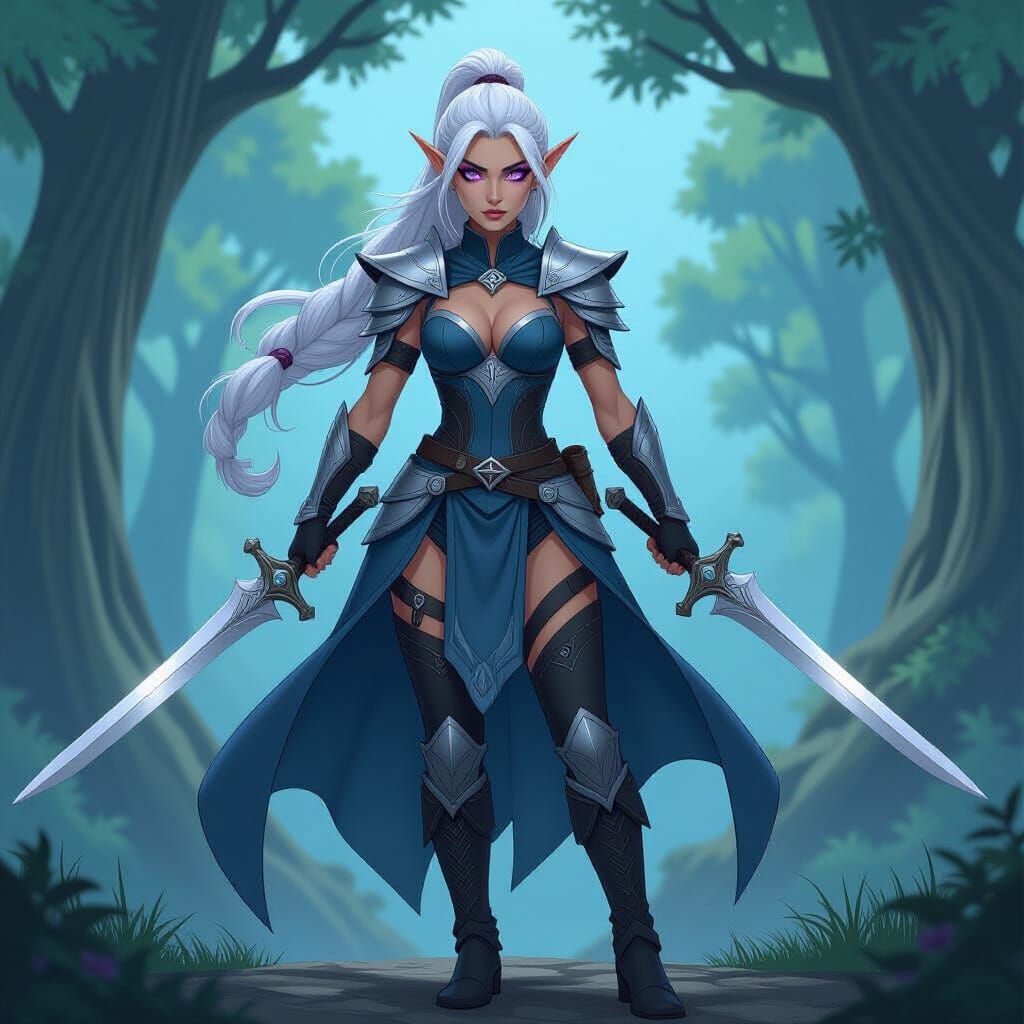 Moonshadow Elf Warrior in Enchanted Forest