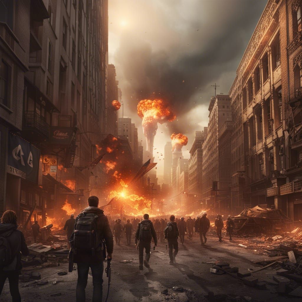 Apocalyptic City Engulfed by Explosions, Matte Painting