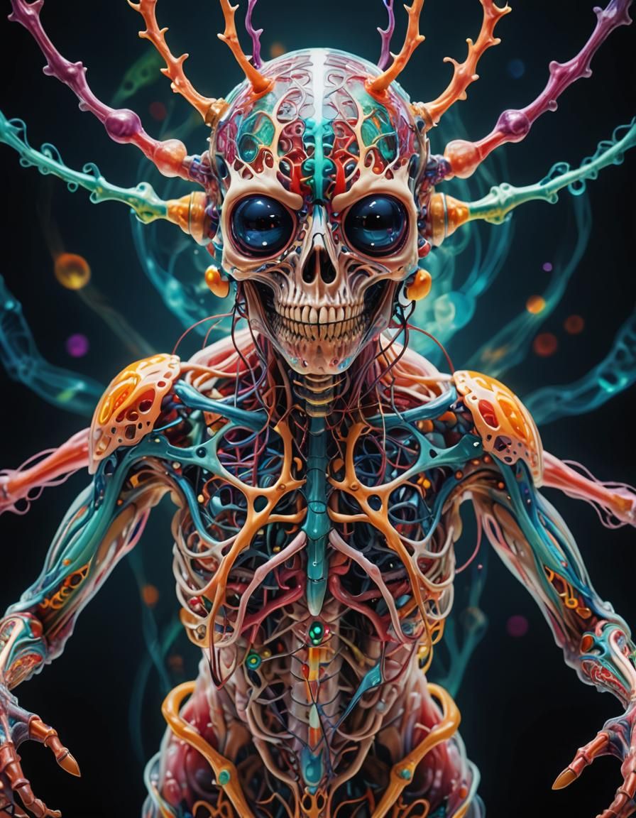 Surreal Multicolored Creature with Visible Organs