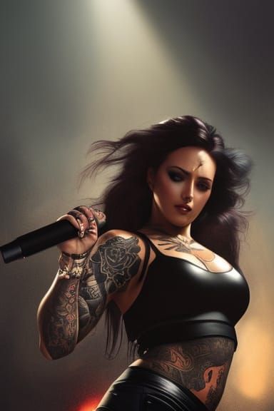 Tattooed Heavy Metal Singer Screaming into Microphone