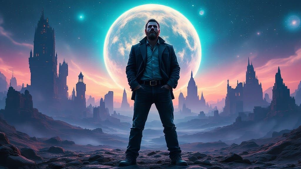 Cosmic Adventurer Stands Amidst Ancient Alien Ruins