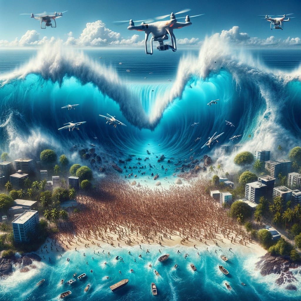 Giant Tsunami Threatens Tropical Islands Under Clear Skies