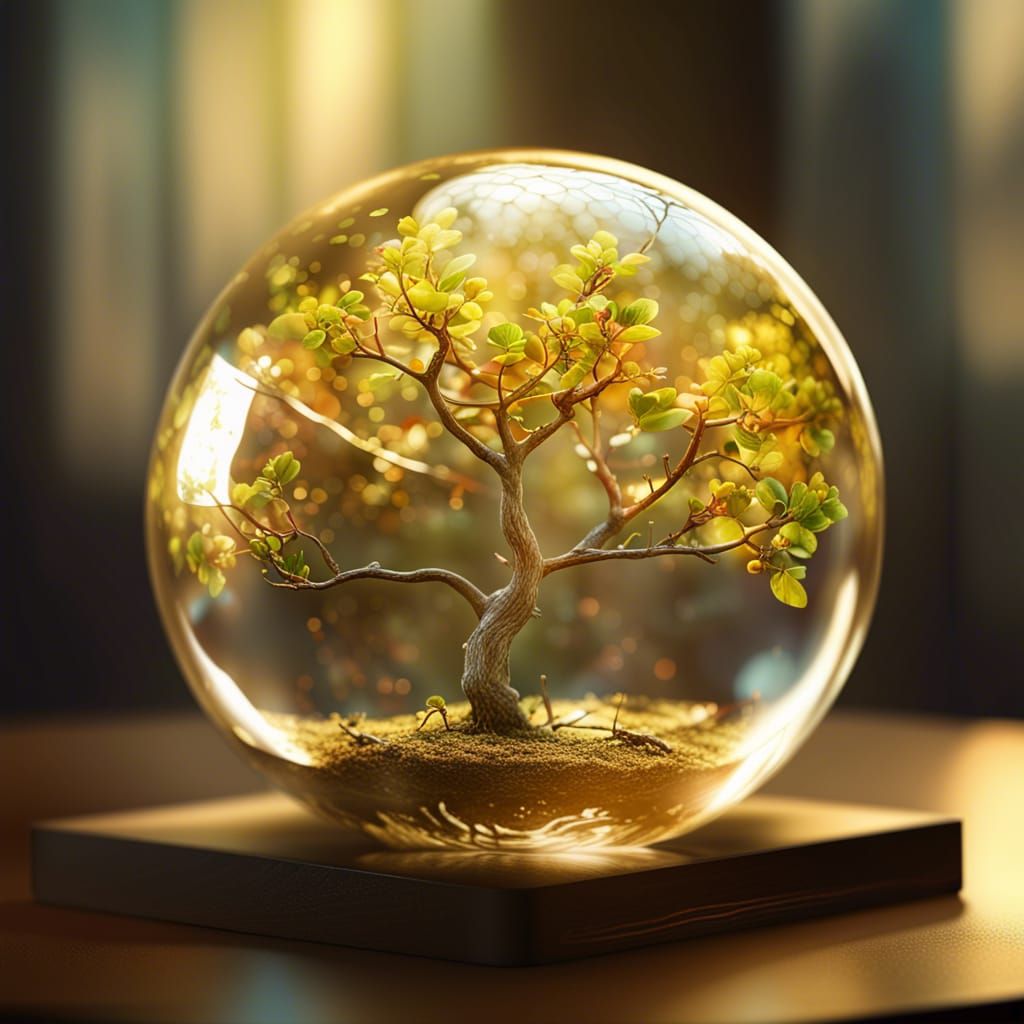 Tree in Glass Sphere: Photorealistic CGI Art