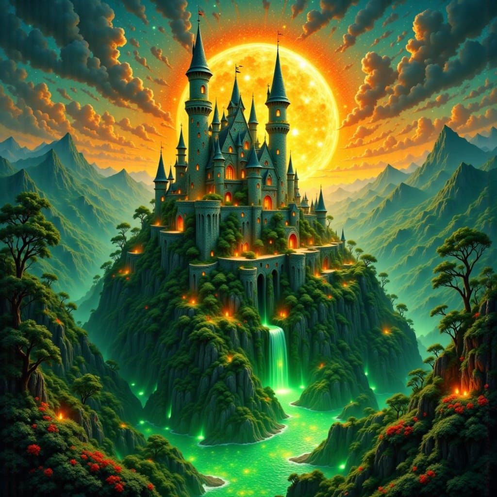 Fairytale Castle with Fairies and Tiled Sun