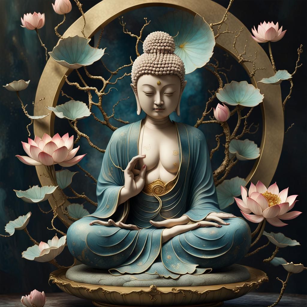 Kintsugi Buddha Collage in Japanese Pop Art Style