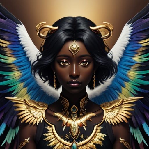 Ethereal Dark Skinned Angel in Surrealist Style
