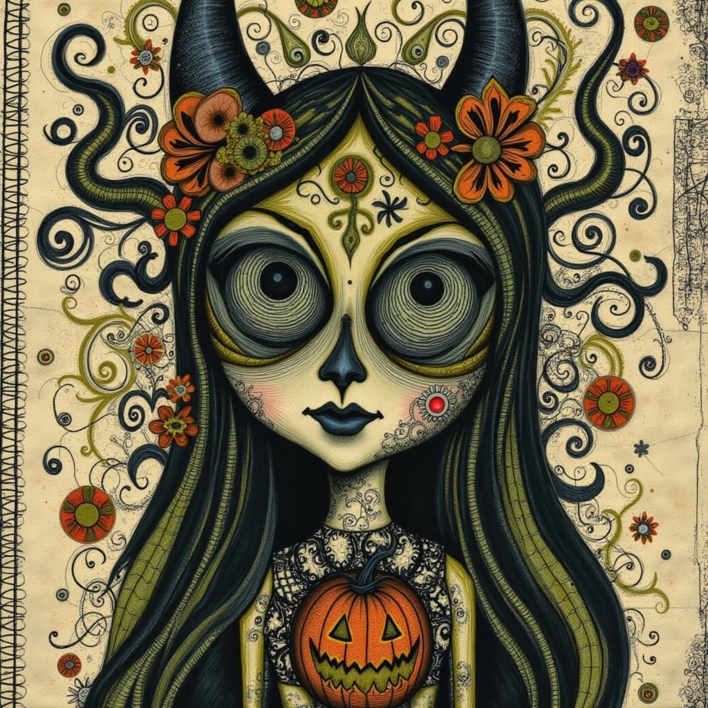 Gothic Moss Princess With Halloween Treat Bag