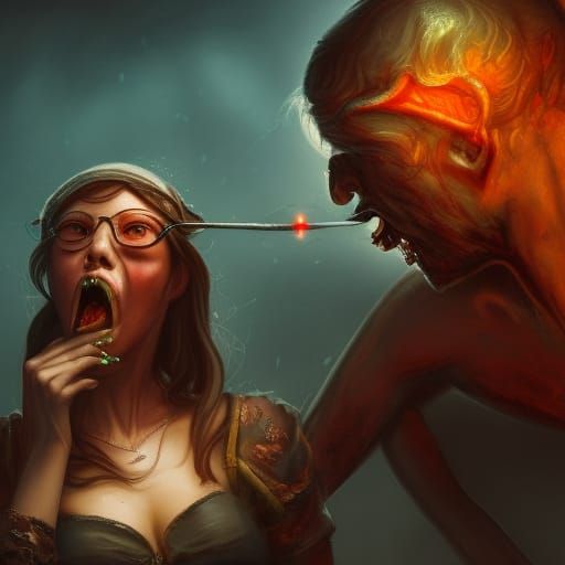 Four-Eyed Woman's Feast: Detailed Fantasy Art