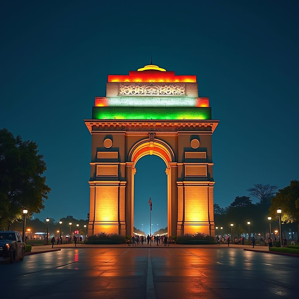 Tricolor Illumination of Indian Monuments at Night
