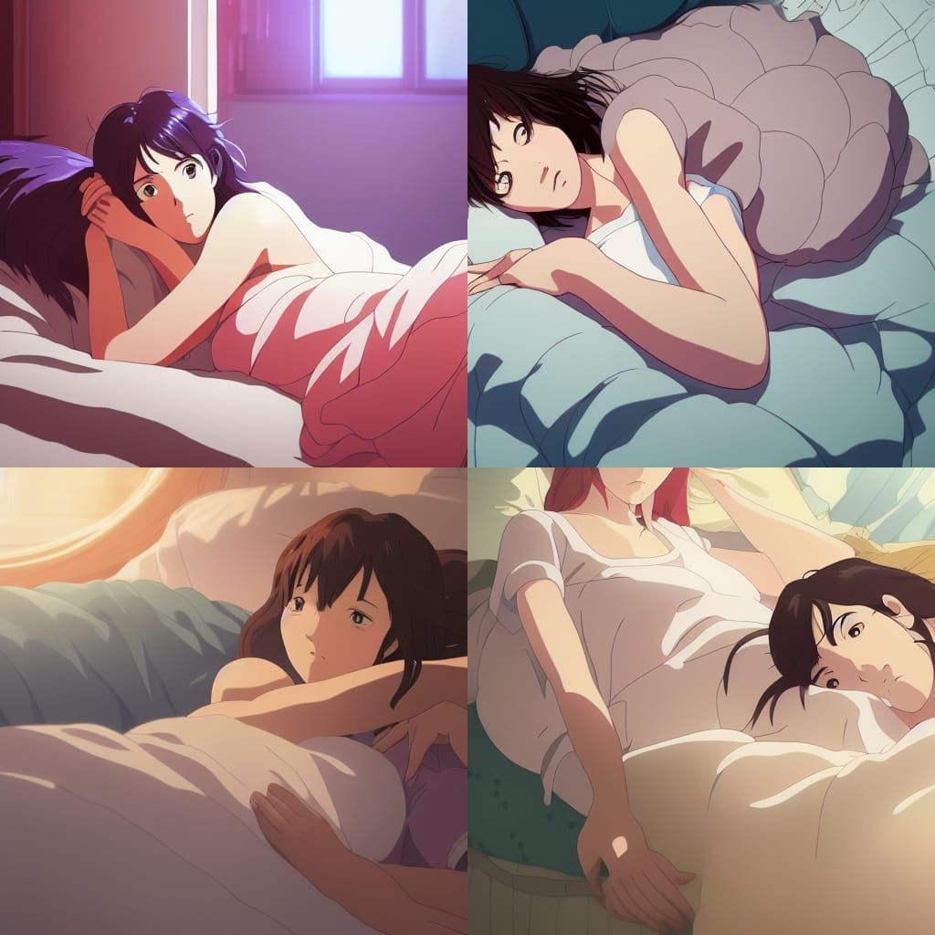 Anime Girl in Bed: Studio Ghibli Style