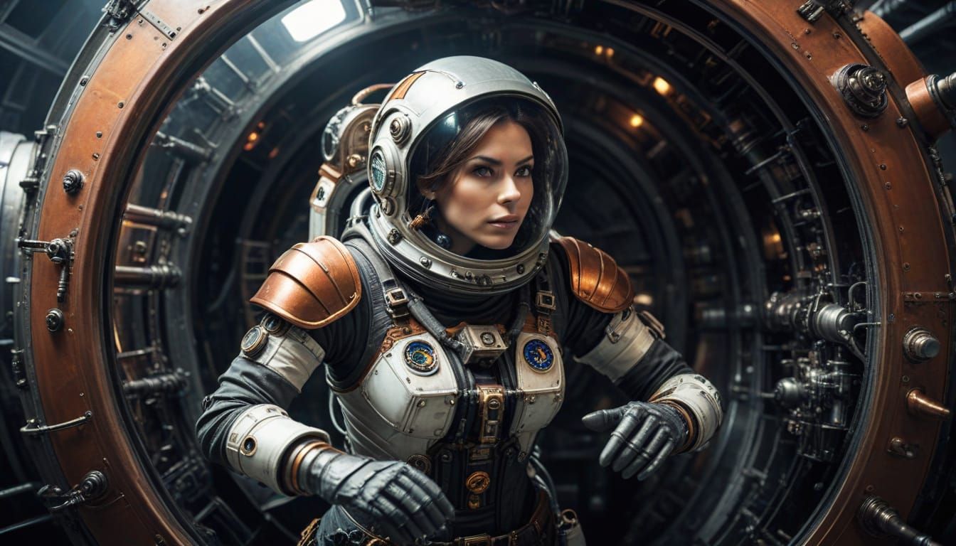 Steampunk Astronaut Emerges from Cosmic Capsule