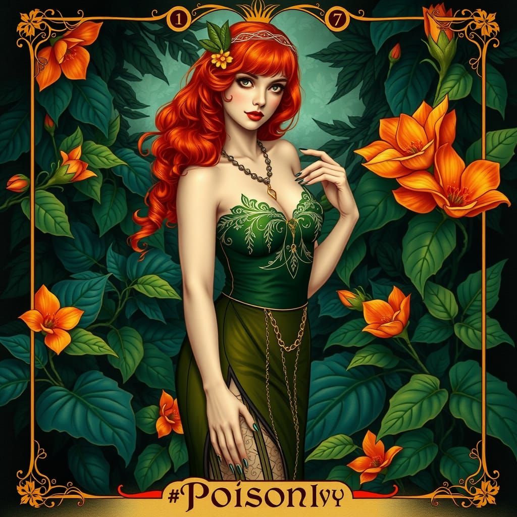 Poison Ivy Art Nouveau Tarot Card