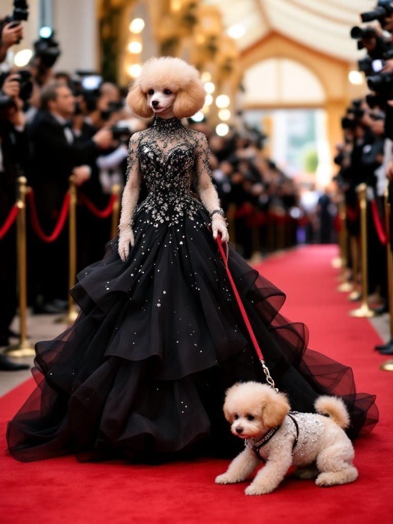Poodle Actress Strolls Red Carpet with Baby in Hand