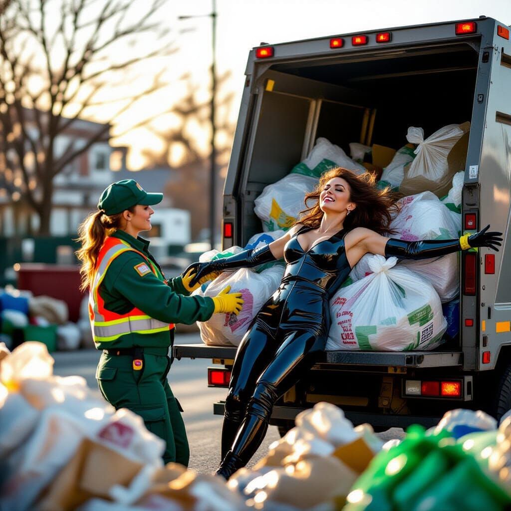 Garbage Woman and Latex Woman in Cinematic Style