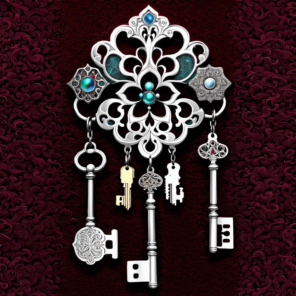 Intricate Silver Chatelaine on Red Velvet