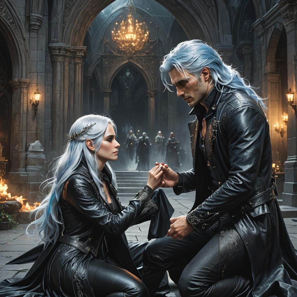 Dark Fantasy Prince Proposes to Woman in Leather