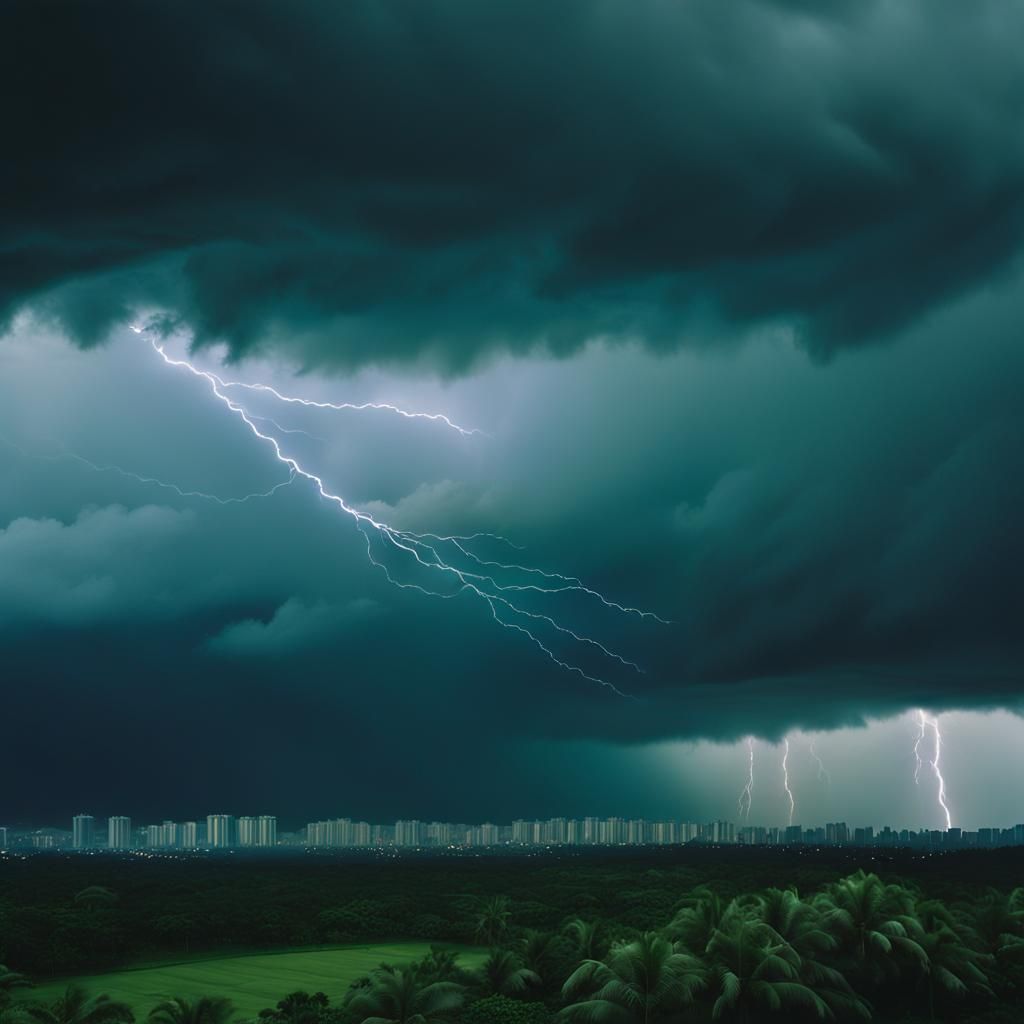 Airplane Flies in Stormy Sky Over Taiwan