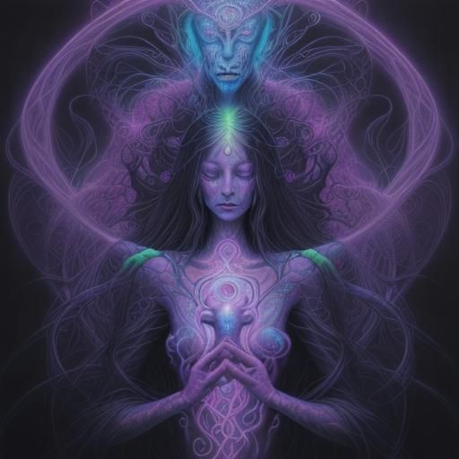 Intertwined Souls: Abstract Bioluminescent Fantasy Art