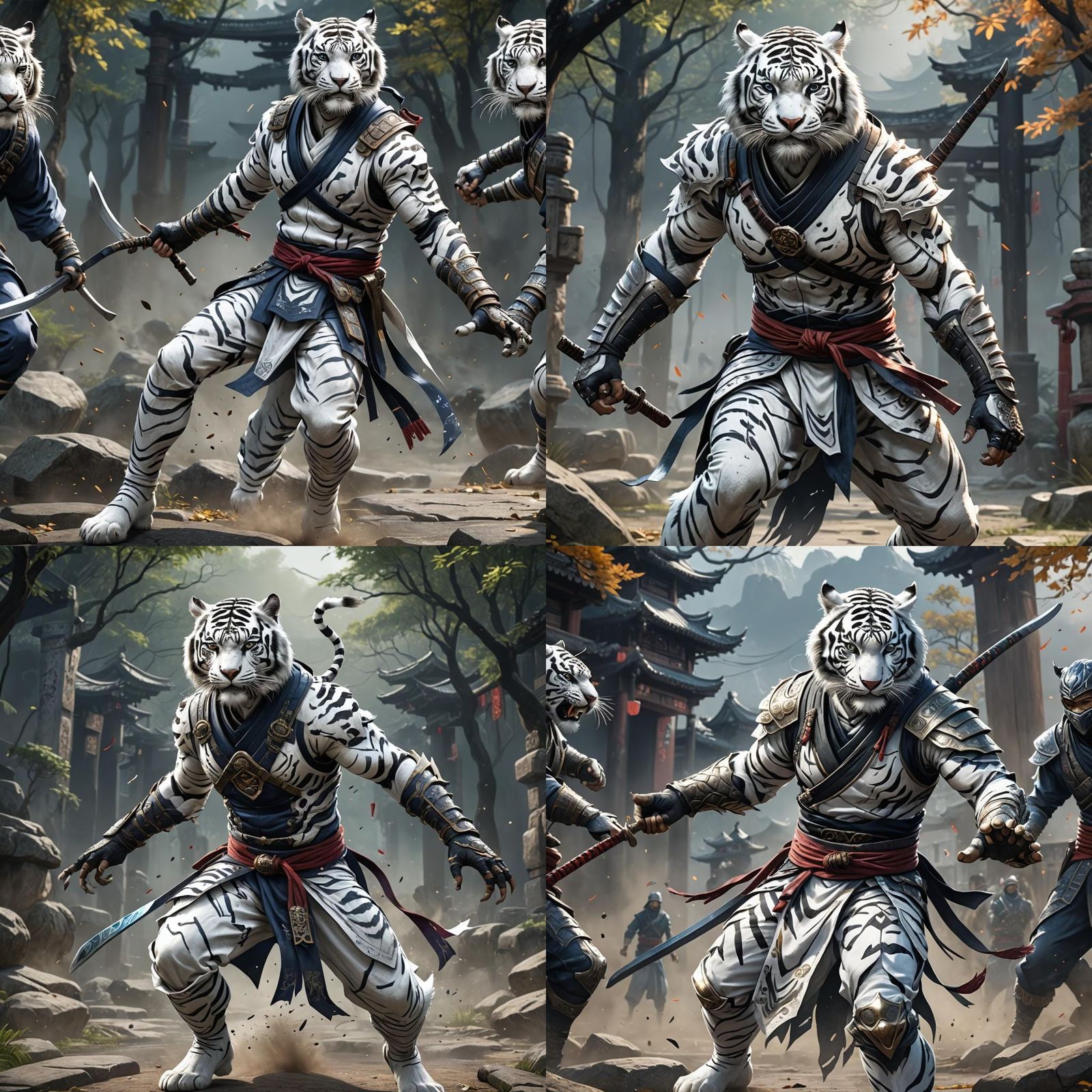 White Tiger Human Hybrid Ninja: Detailed Matte Painting