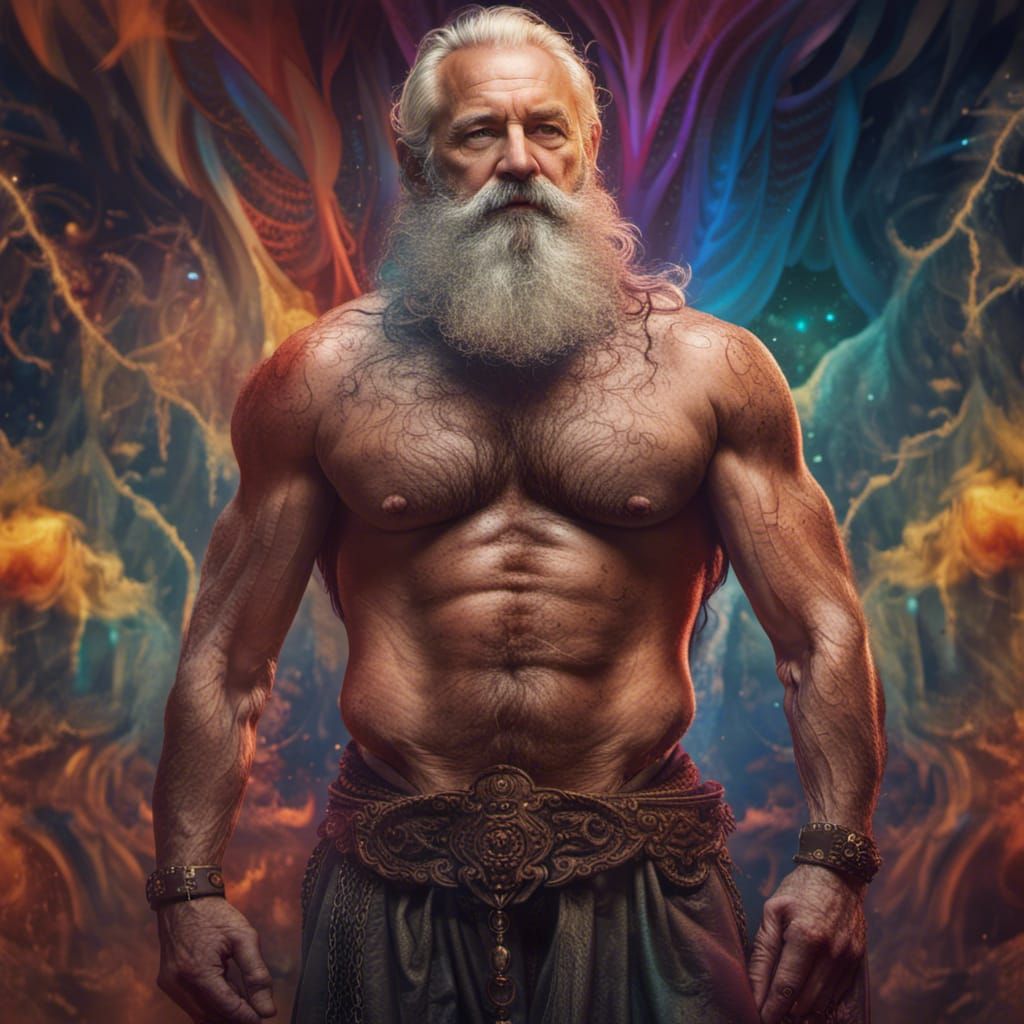 Detailed Painting of a Bearded, Muscular Man