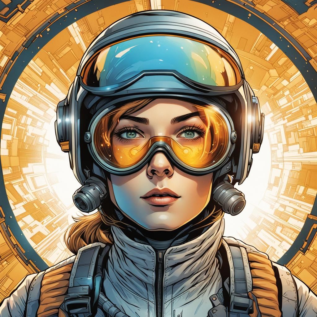 Woman in Space Helmet with Geometric Tattoos