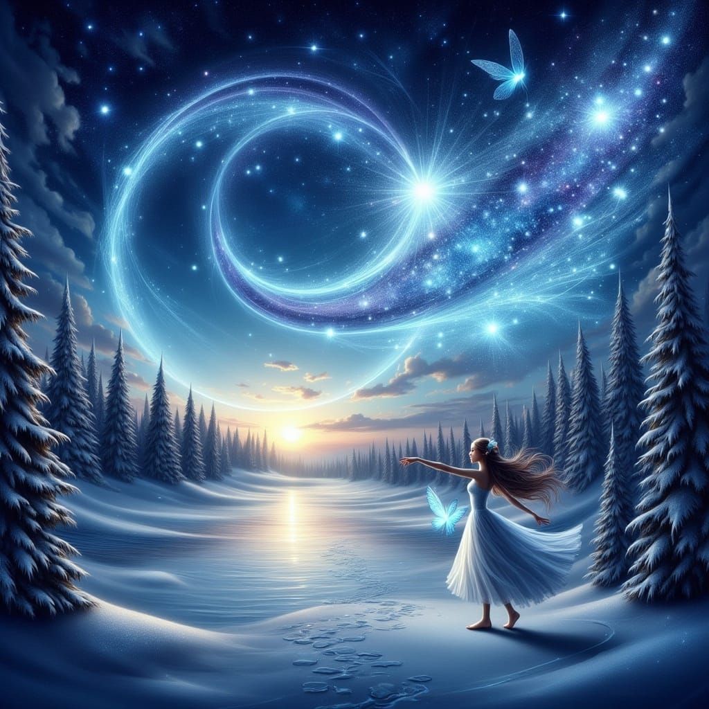 Starry Night Over Winter Landscape