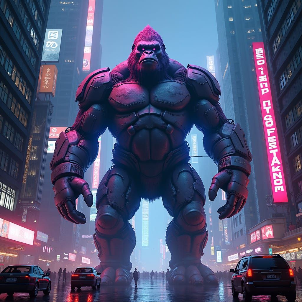 Cyberpunk King Kong Rules Neon Hong Kong in HUNG KONG Album....