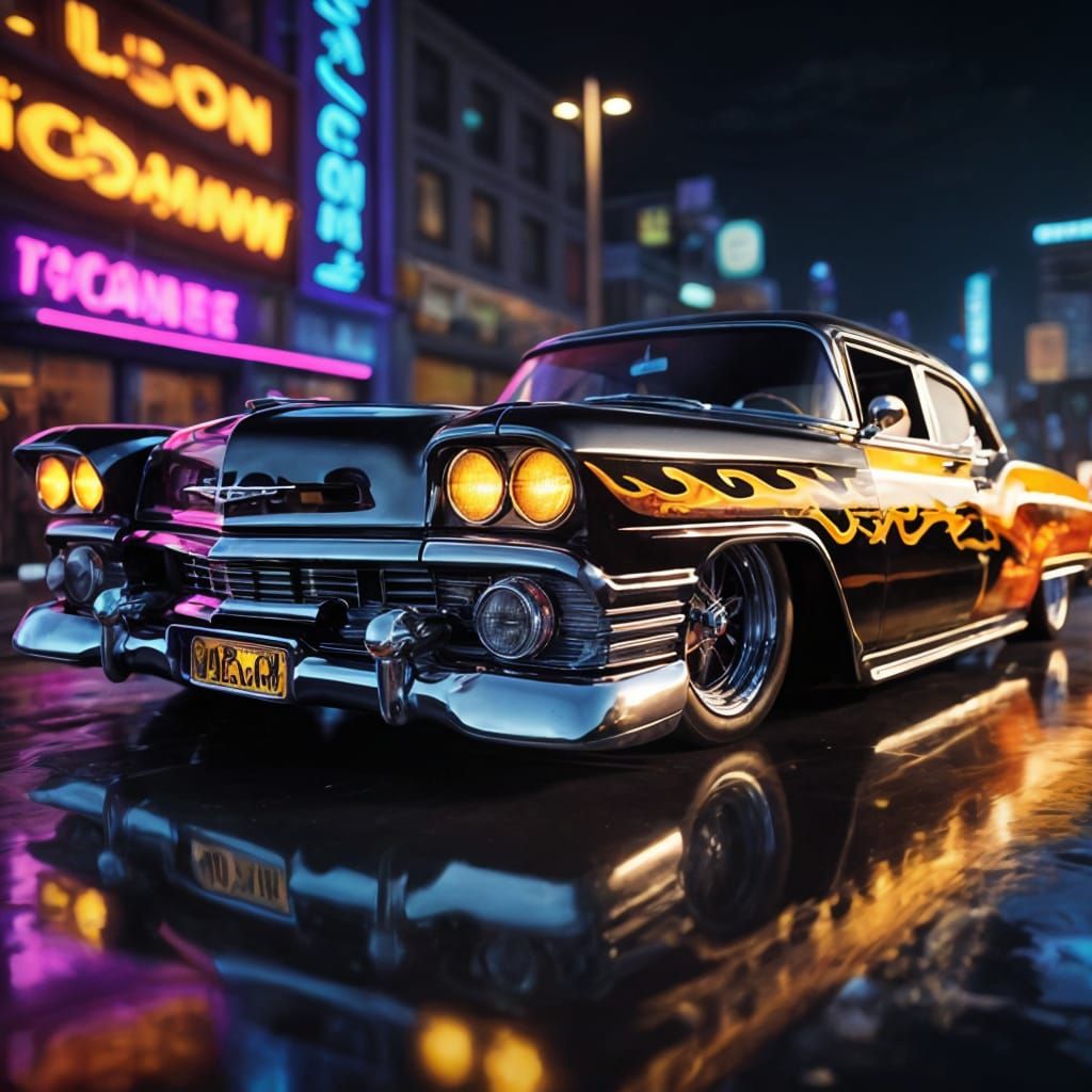 1957 Low Rider Car with Flame Painted Engine