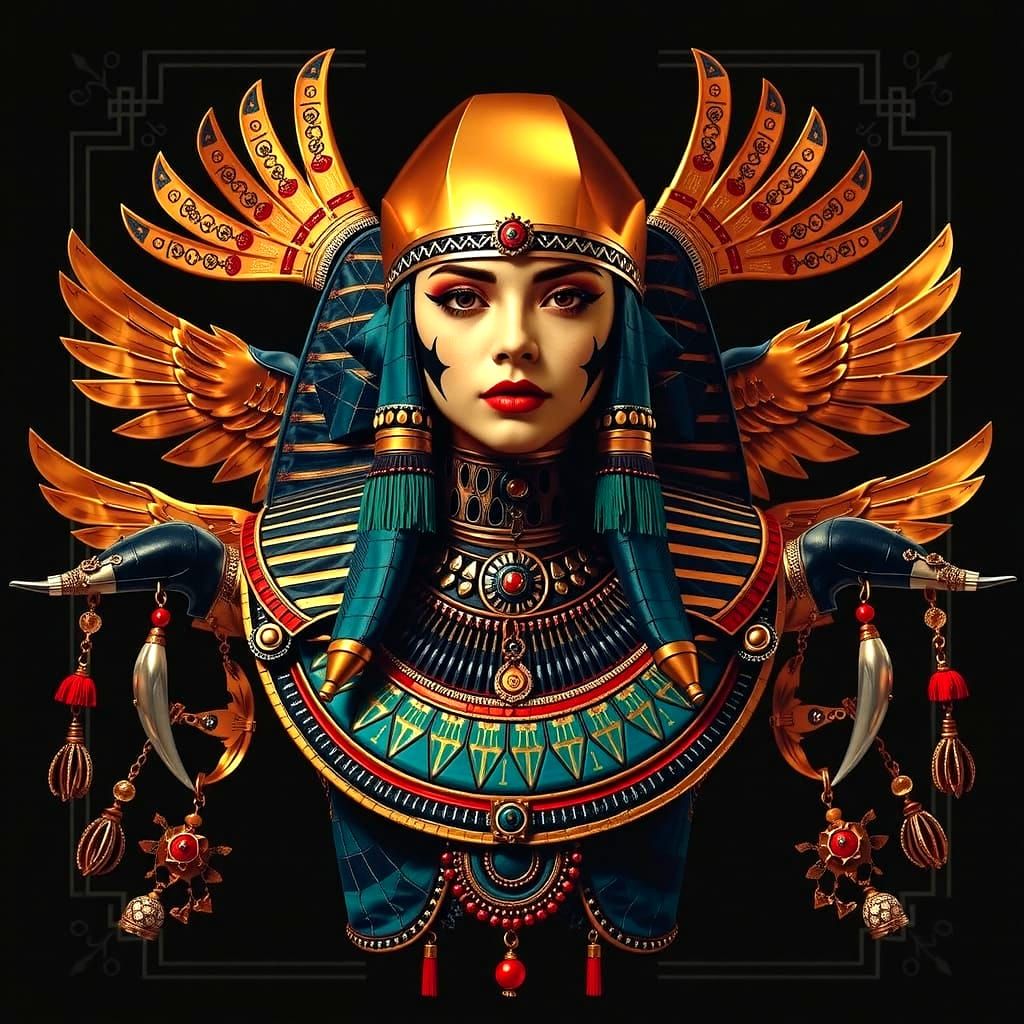 Harlequin Geisha Tutankhamun Full Body Photorealistic