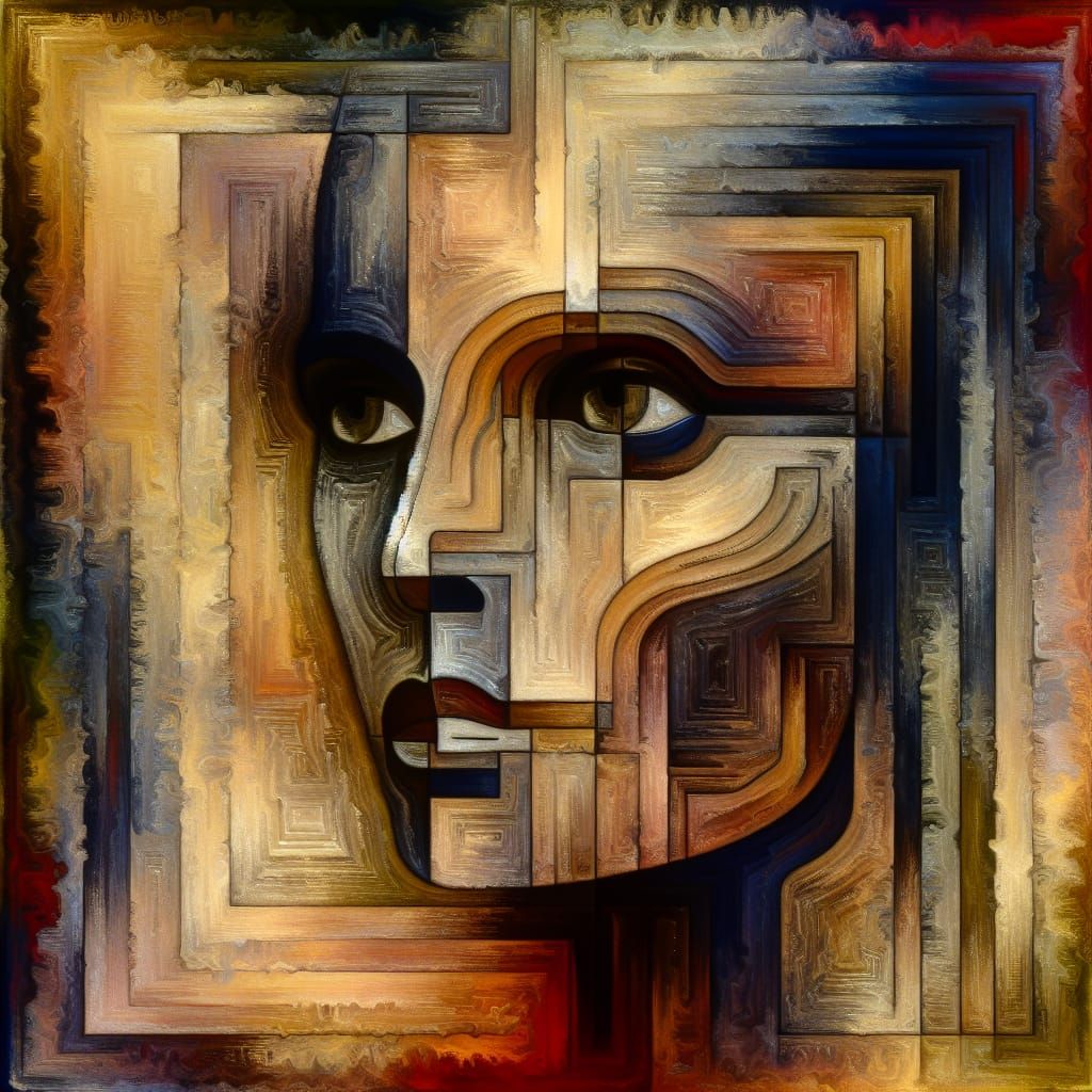 Melancholic Velvet Abstract Face in Expressionistic Style