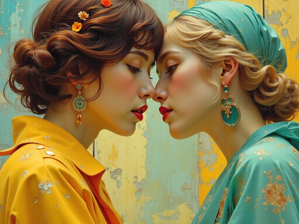 Emotional 2020s Breakup Scene in Art Nouveau Style